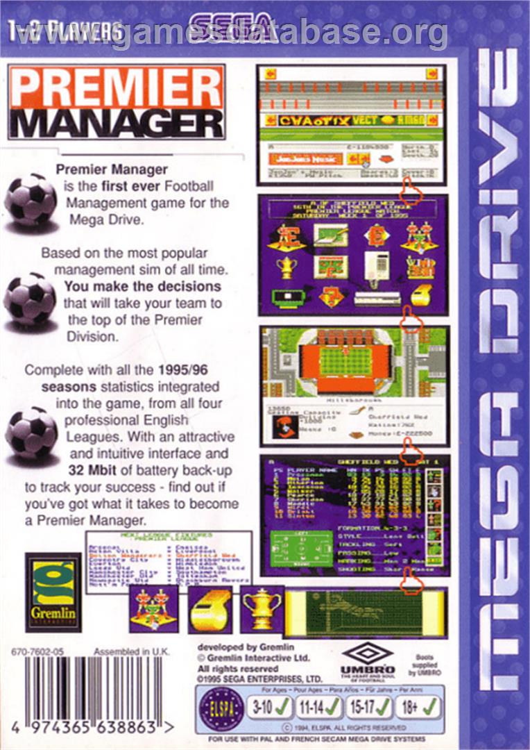 Premier Manager - Sega Genesis - Artwork - Box Back