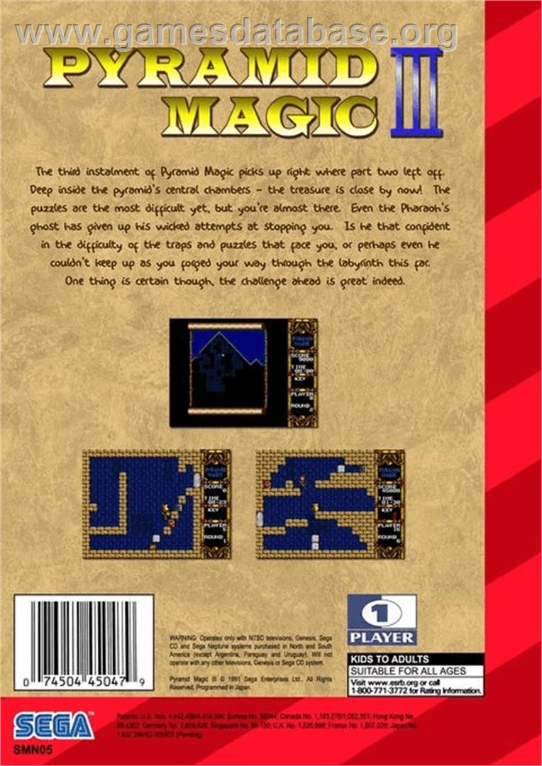 Pyramid Magic 3 - Sega Genesis - Artwork - Box Back