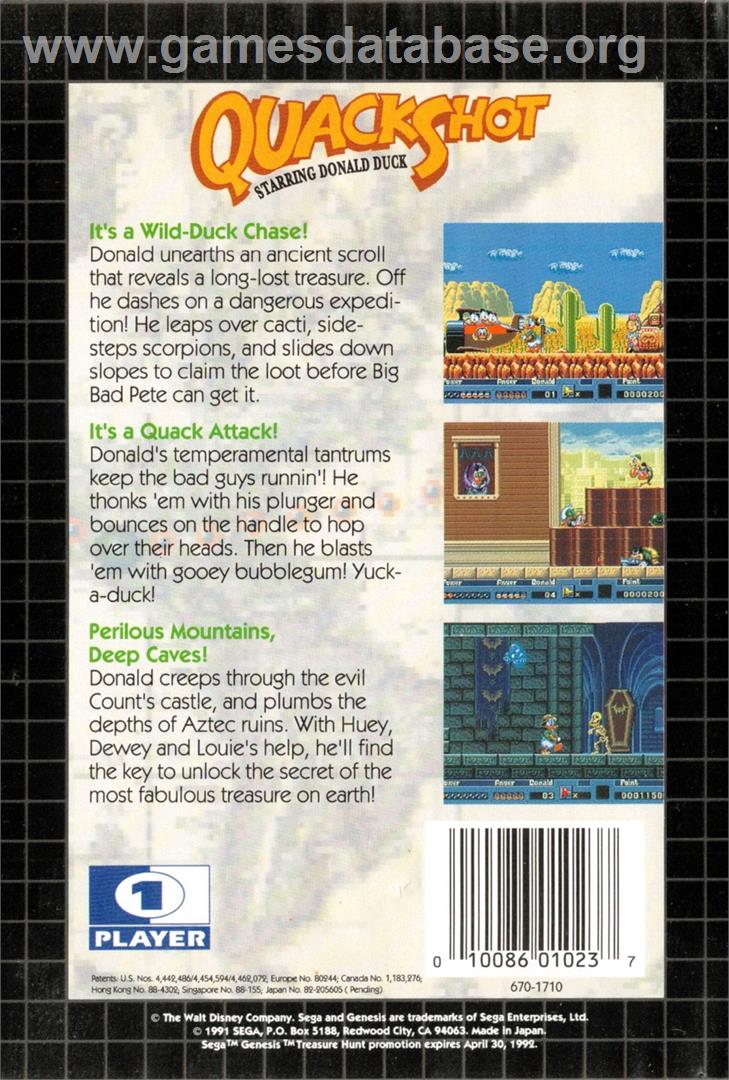 Quackshot Starring Donald Duck - Sega Genesis - Artwork - Box Back