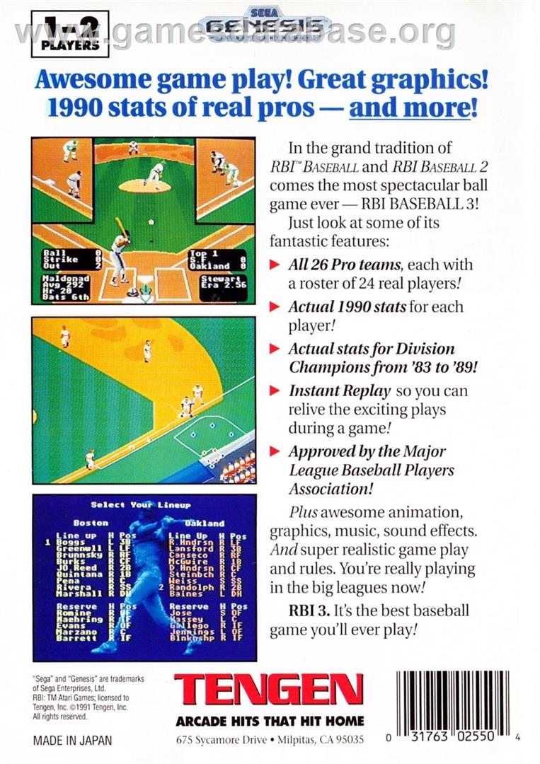 R.b.i. Baseball 3 - Sega Genesis - Artwork - Box Back