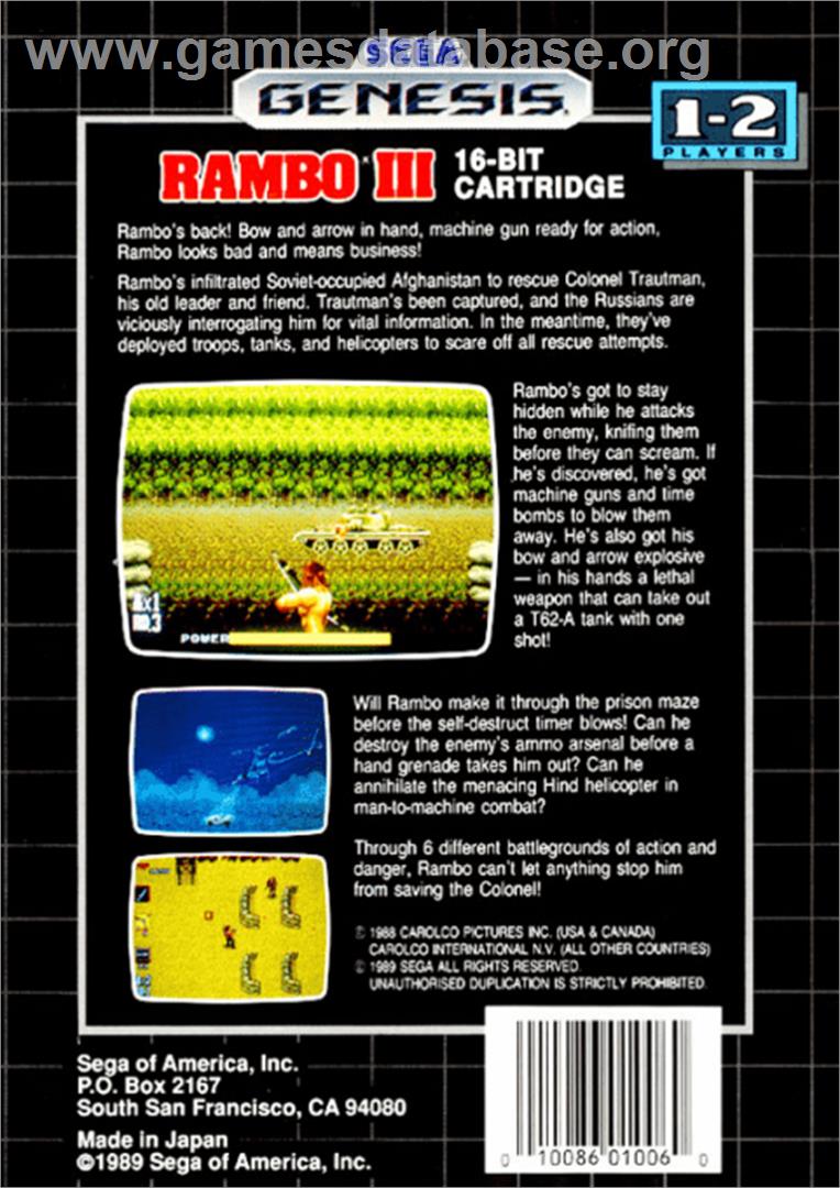 Rambo III - Sega Genesis - Artwork - Box Back