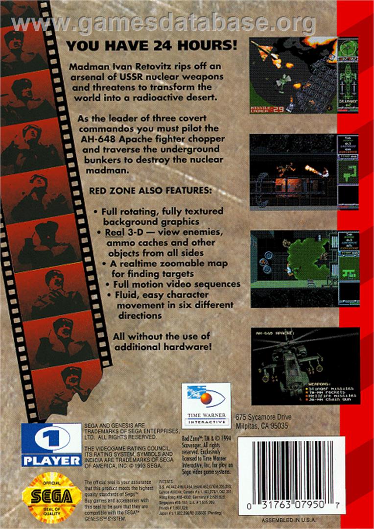 Red Zone - Sega Genesis - Artwork - Box Back