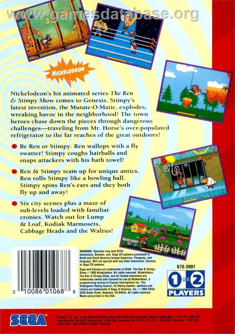 Ren And Stimpy Show Presents - Stimpy's Invention, The - Sega Genesis - Artwork - Box Back
