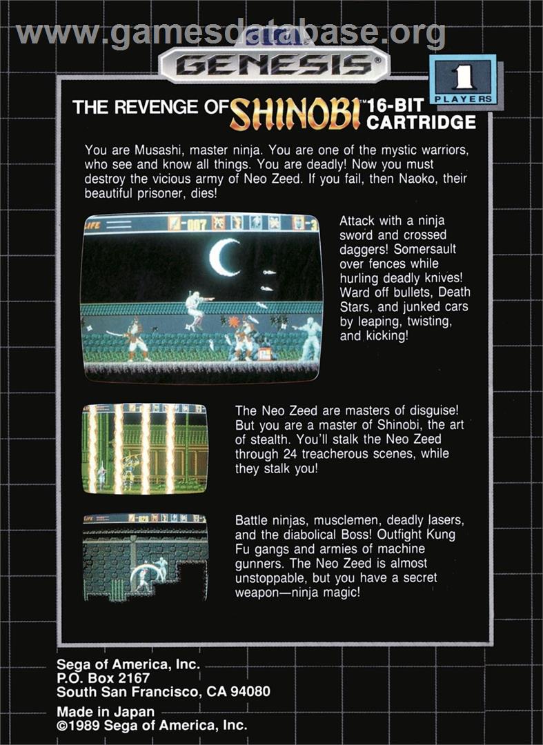 Revenge Of Shinobi, The - Sega Genesis - Artwork - Box Back