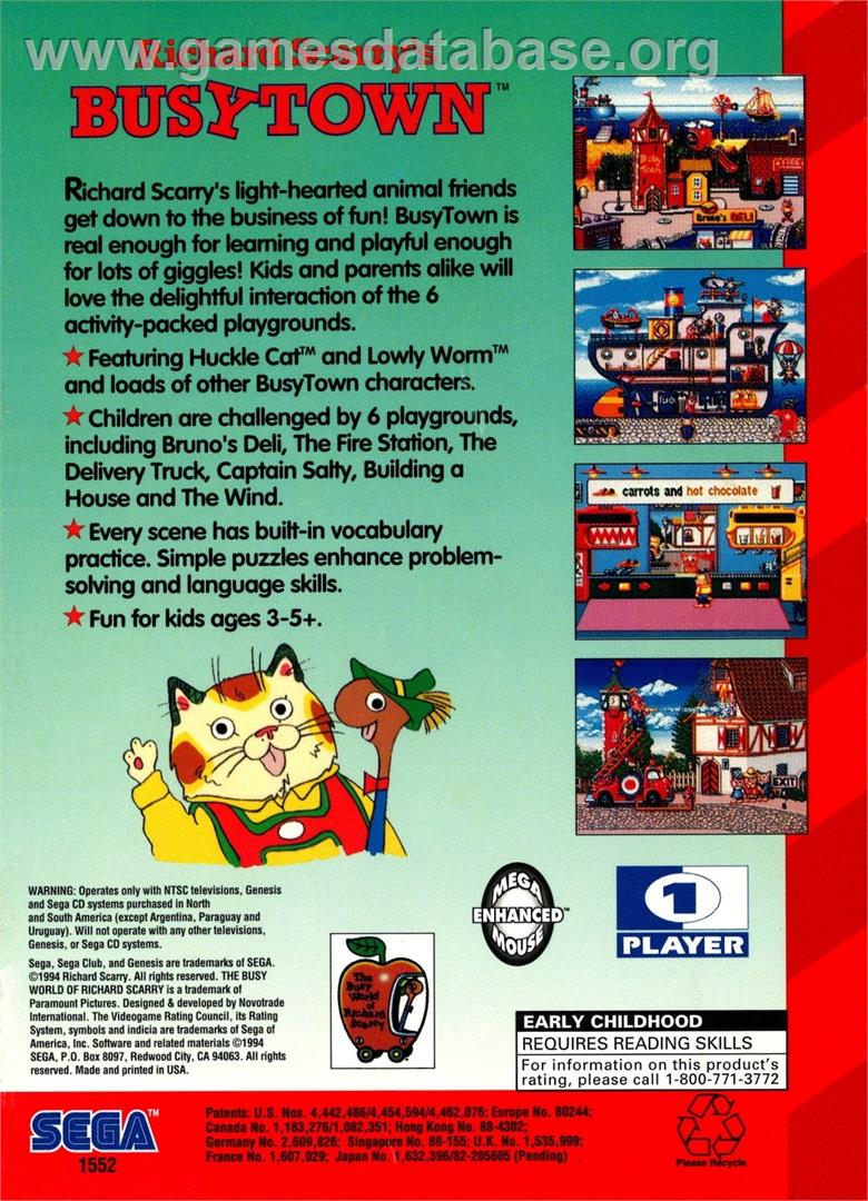 Richard Scarry's Busytown - Sega Genesis - Artwork - Box Back