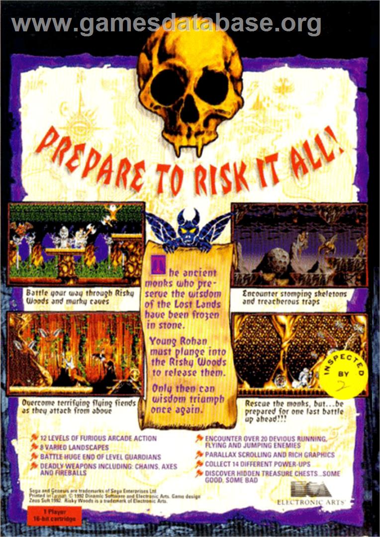 Risky Woods - Sega Genesis - Artwork - Box Back