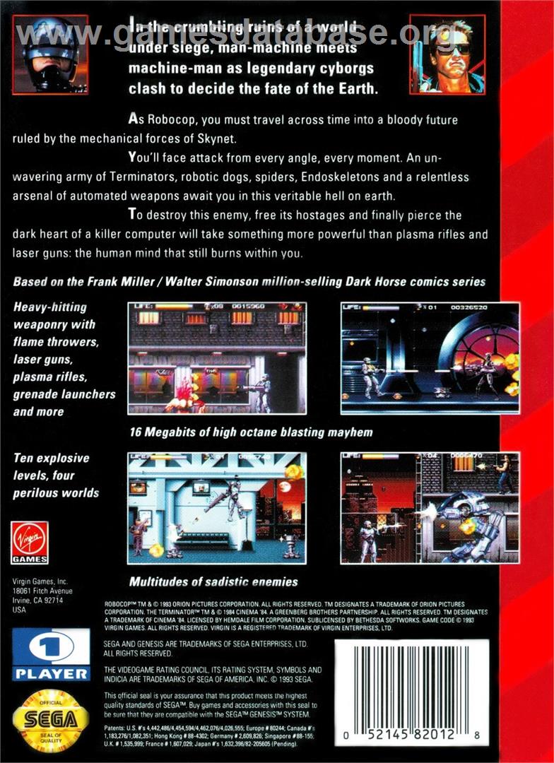 Robocop Vs Terminator - Sega Genesis - Artwork - Box Back