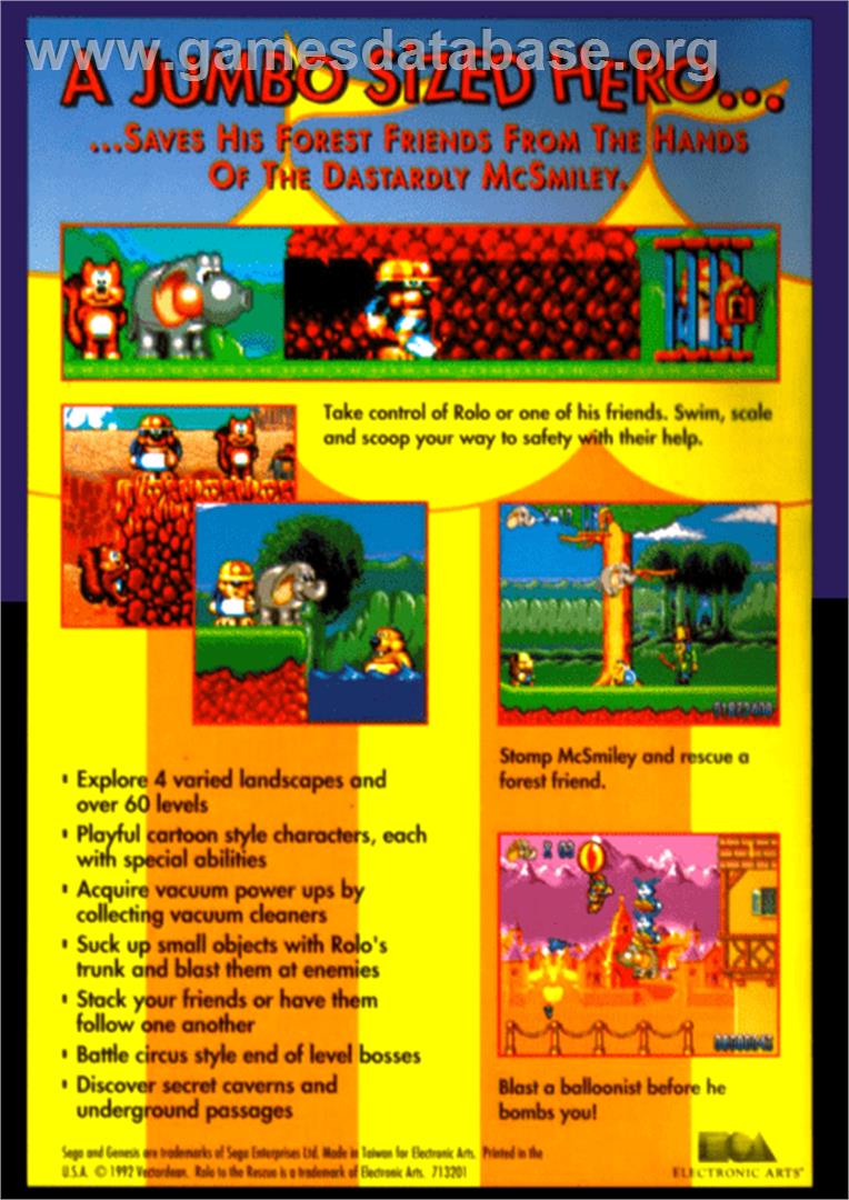 Rolo to the Rescue - Sega Genesis - Artwork - Box Back