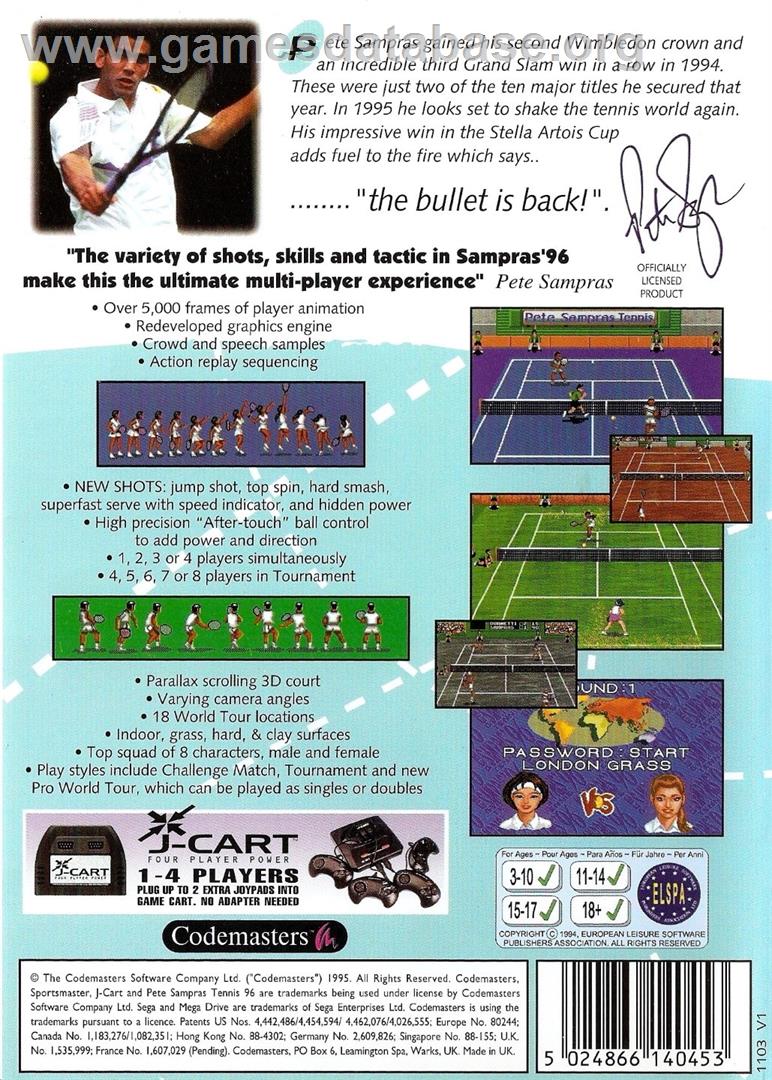 Sampras Tennis 96 - Sega Genesis - Artwork - Box Back