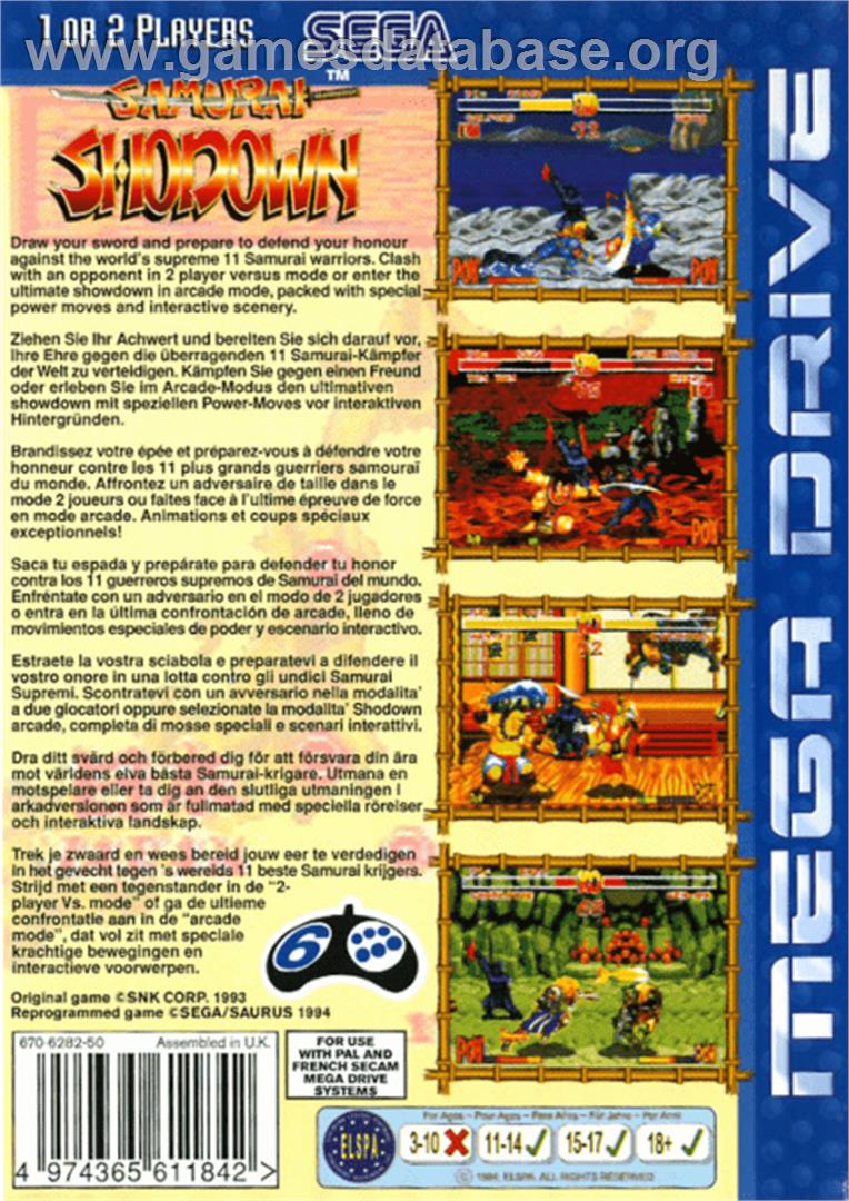 Samurai Shodown / Samurai Spirits - Sega Genesis - Artwork - Box Back