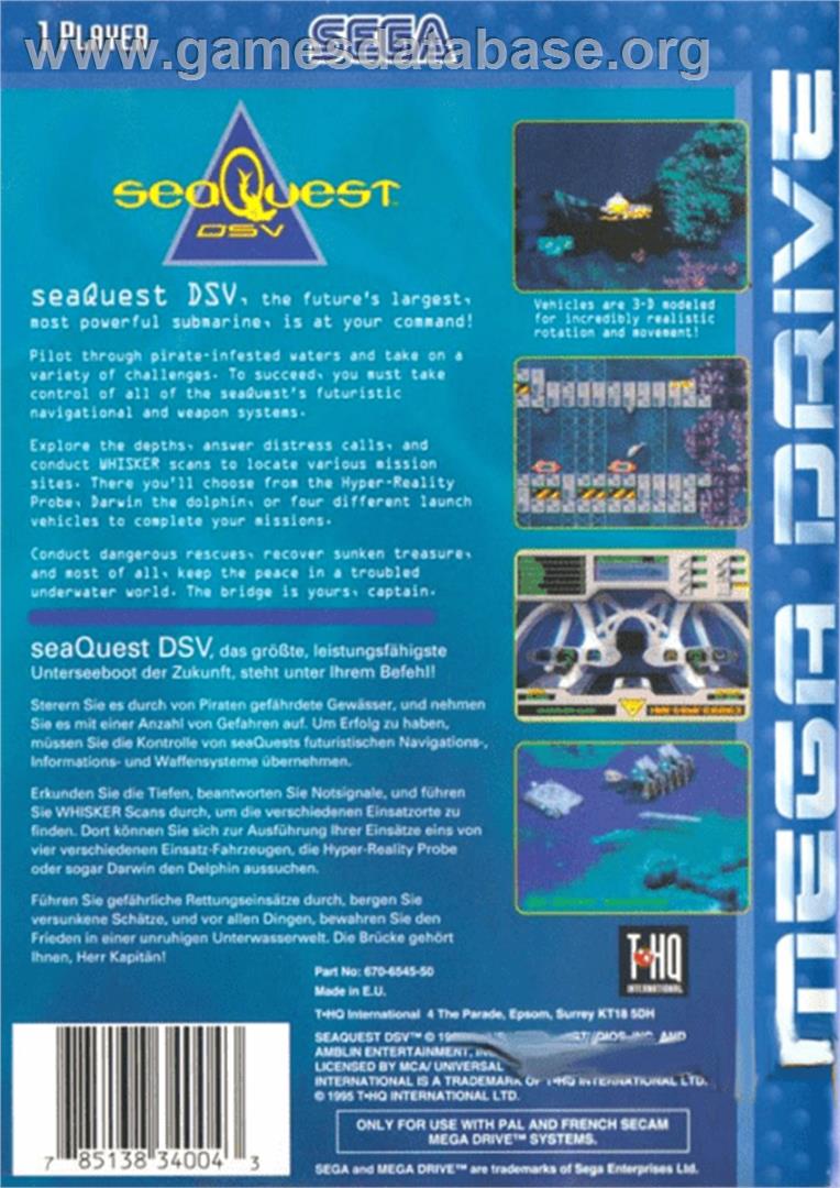 SeaQuest DSV - Sega Genesis - Artwork - Box Back