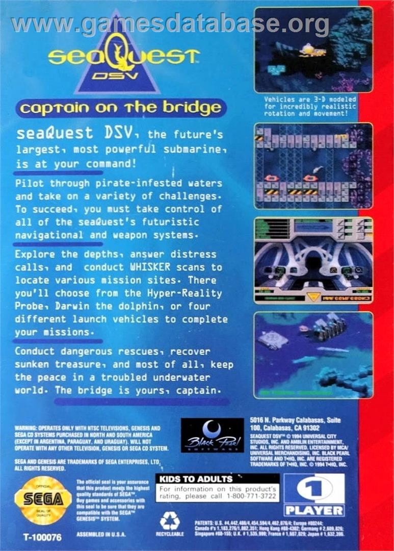 Seaquest Dsv - Sega Genesis - Artwork - Box Back