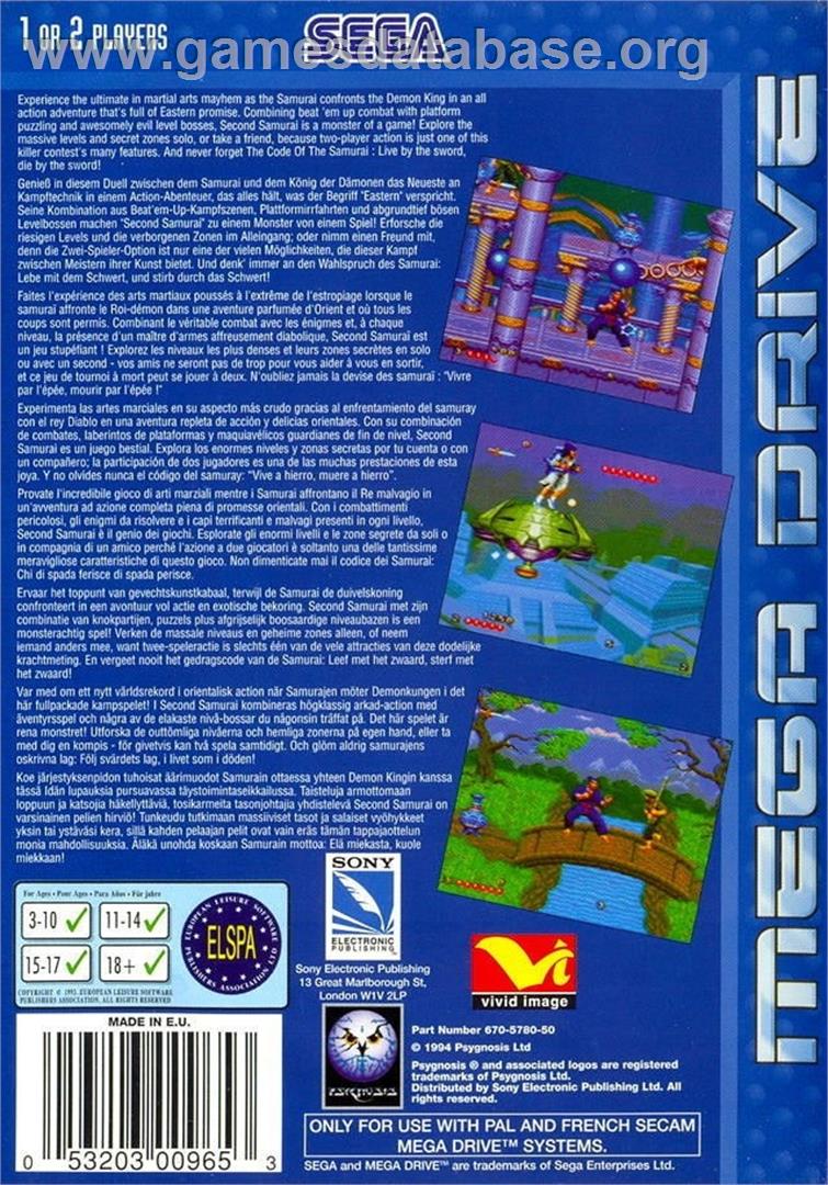 Second Samurai , The - Sega Genesis - Artwork - Box Back