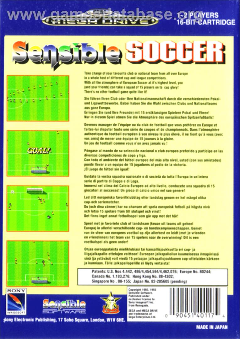 Sensible Soccer: European Champions: 92/93 Edition - Sega Genesis - Artwork - Box Back