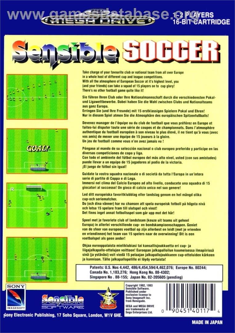 Sensible Soccer - European Champions - Sega Genesis - Artwork - Box Back