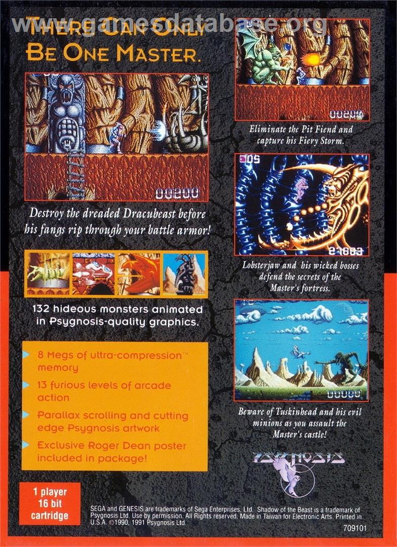 Shadow Of The Beast - Sega Genesis - Artwork - Box Back