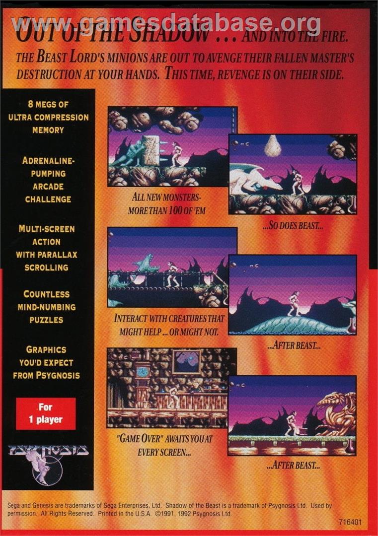 Shadow Of The Beast 2 - Sega Genesis - Artwork - Box Back