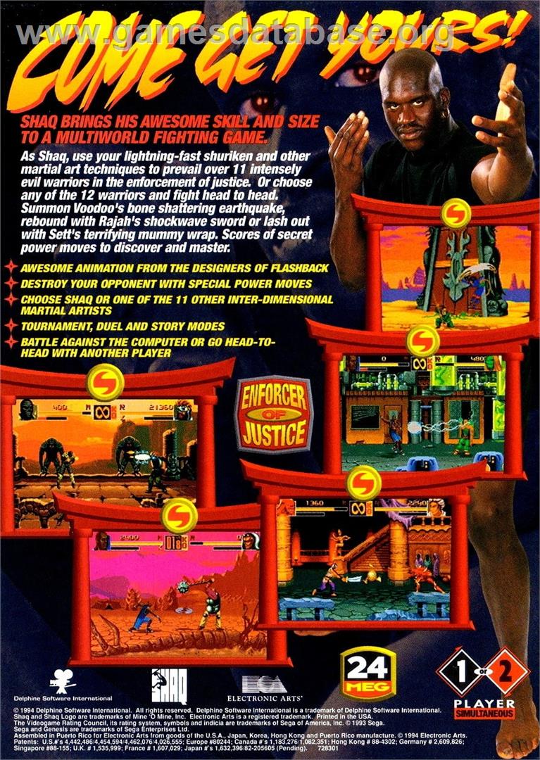 Shaq-fu - Sega Genesis - Artwork - Box Back