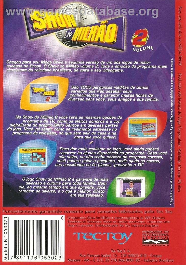 Show Do Milhao Volume 2 - Sega Genesis - Artwork - Box Back