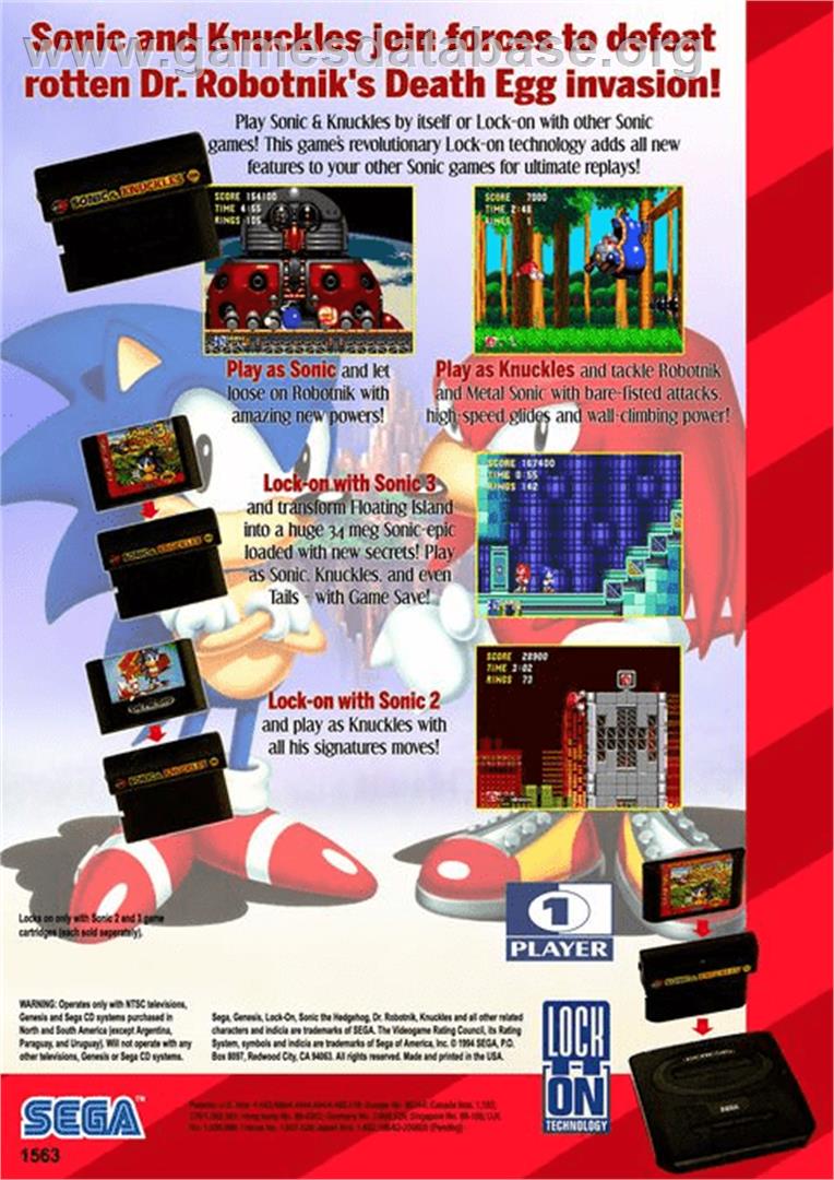 Sonic & Knuckles - Sega Genesis - Artwork - Box Back