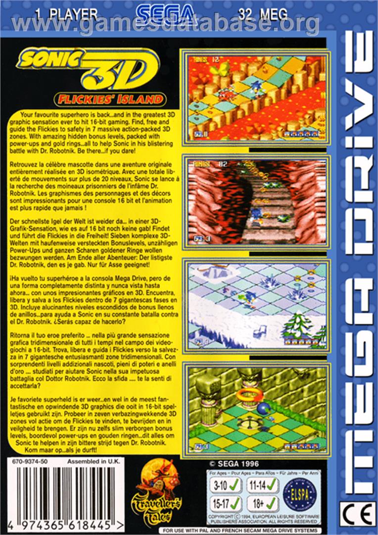 Sonic 3D Blast - Sega Genesis - Artwork - Box Back