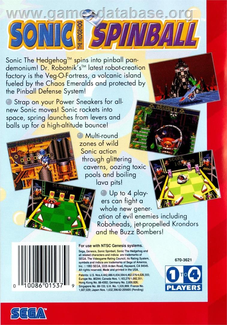Sonic The Hedgehog Spinball - Sega Genesis - Artwork - Box Back