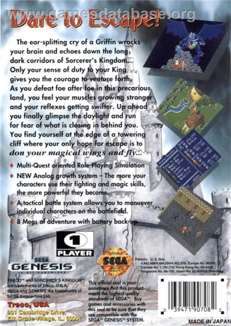 Sorcerer's Kingdom - Sega Genesis - Artwork - Box Back