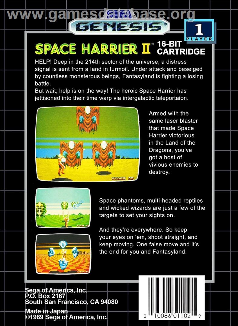 Space Harrier 2 - Sega Genesis - Artwork - Box Back