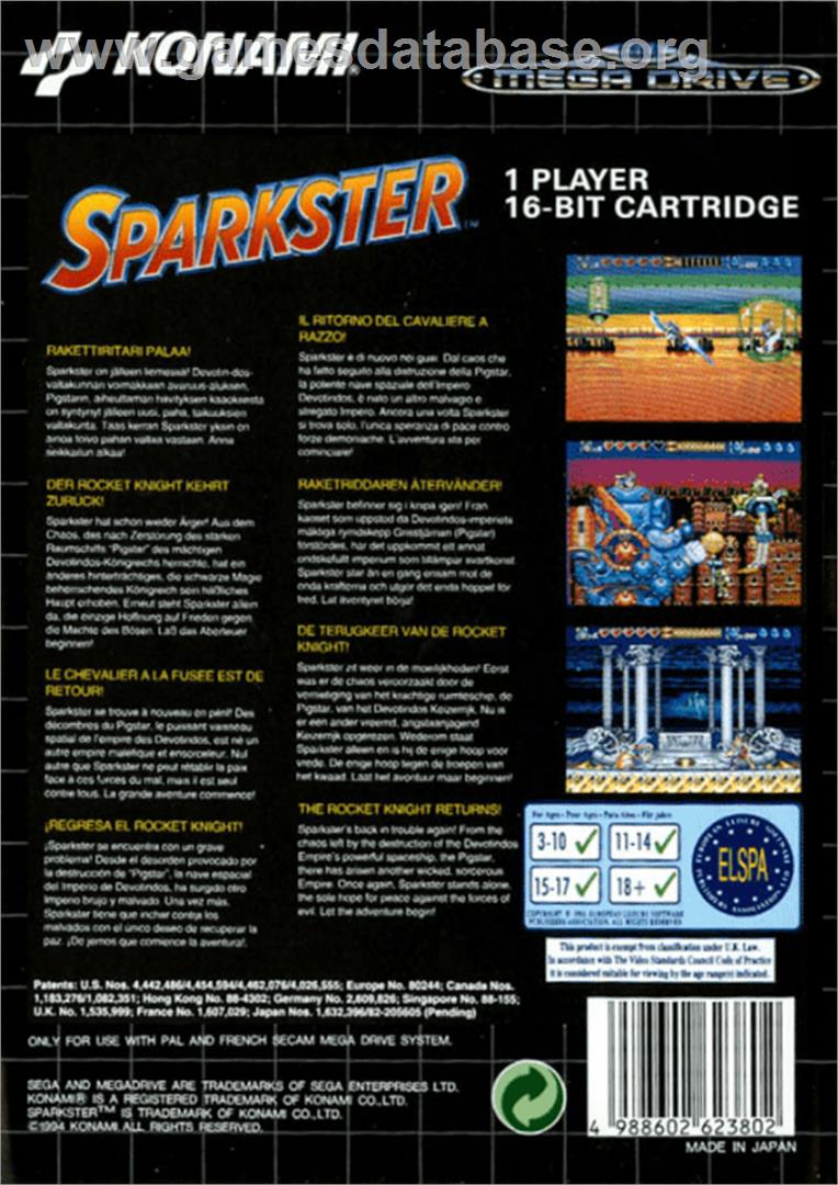 Sparkster - Sega Genesis - Artwork - Box Back