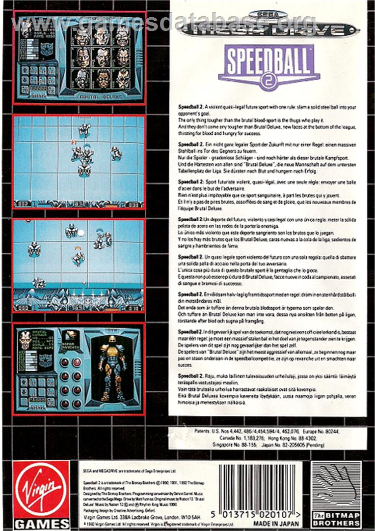 Speedball 2: Brutal Deluxe - Sega Genesis - Artwork - Box Back