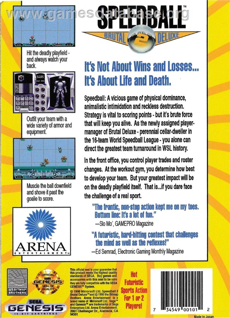 Speedball 2 - Sega Genesis - Artwork - Box Back