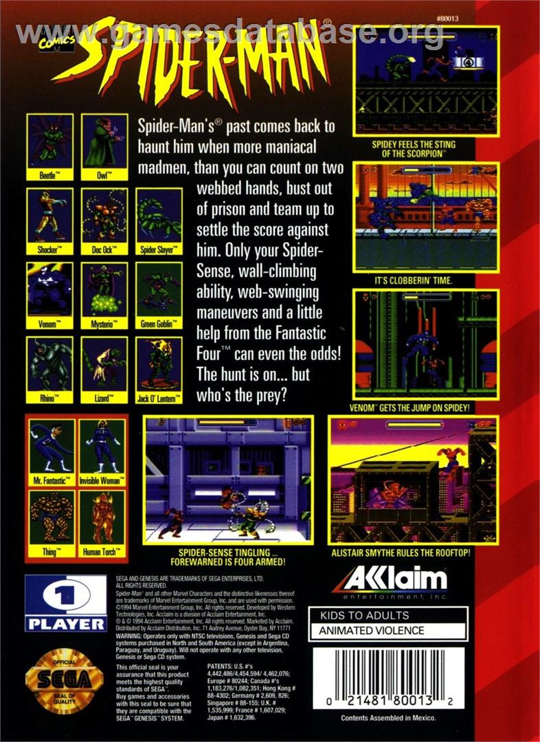 Spider-Man - Sega Genesis - Artwork - Box Back