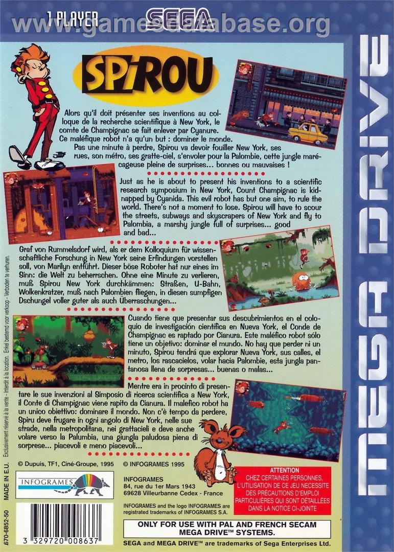 Spirou - Sega Genesis - Artwork - Box Back
