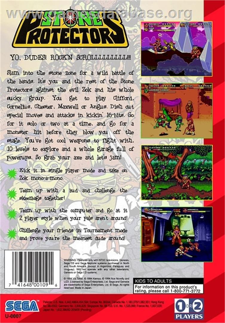 Stone Protectors - Sega Genesis - Artwork - Box Back