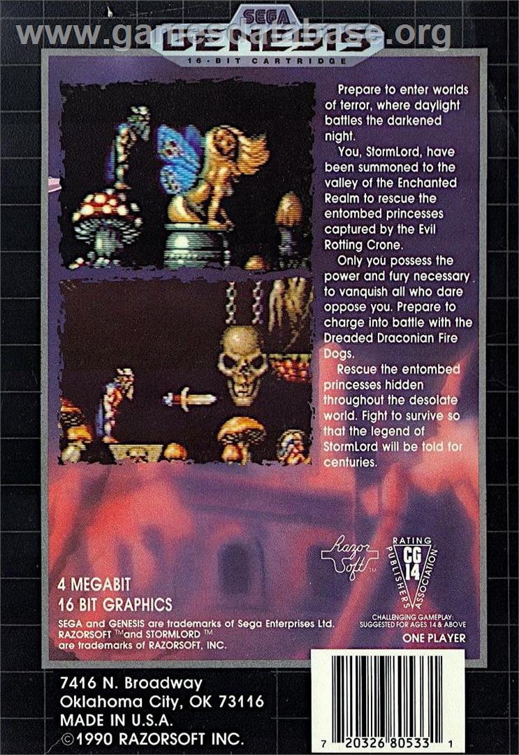 Stormlord - Sega Genesis - Artwork - Box Back