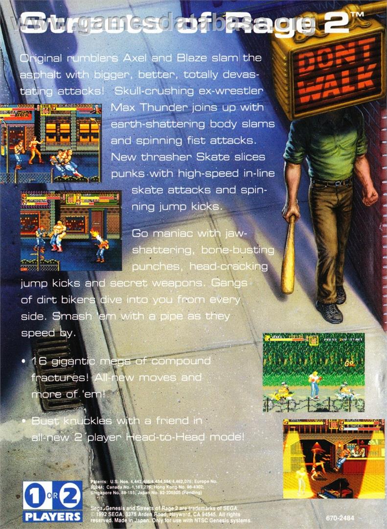 Streets Of Rage 2 - Sega Genesis - Artwork - Box Back