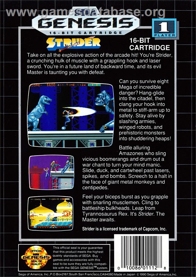 Strider - Sega Genesis - Artwork - Box Back