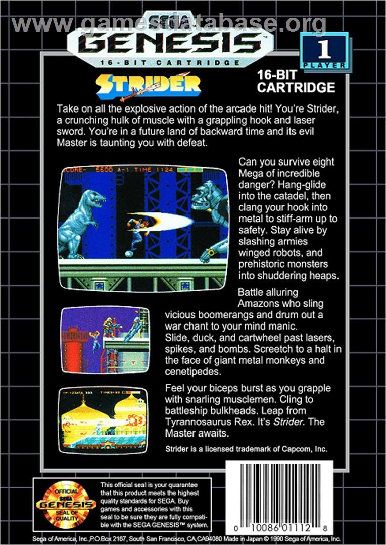 Strider - Sega Genesis - Artwork - Box Back