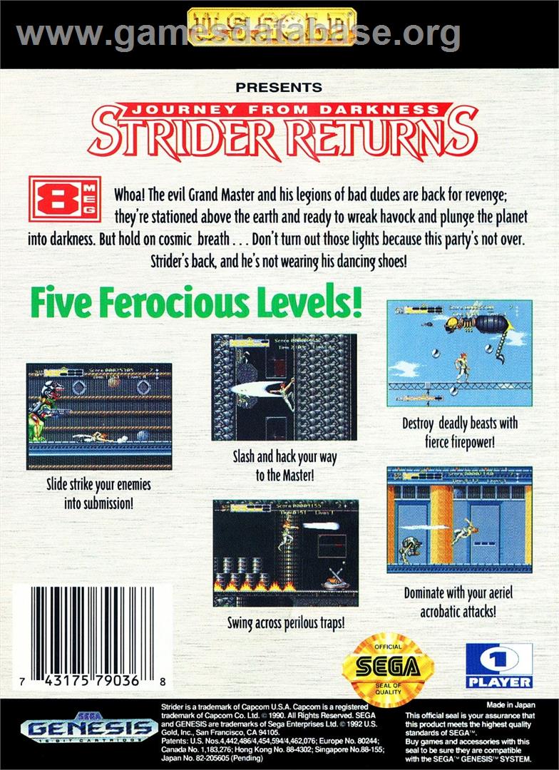Strider 2 - Sega Genesis - Artwork - Box Back