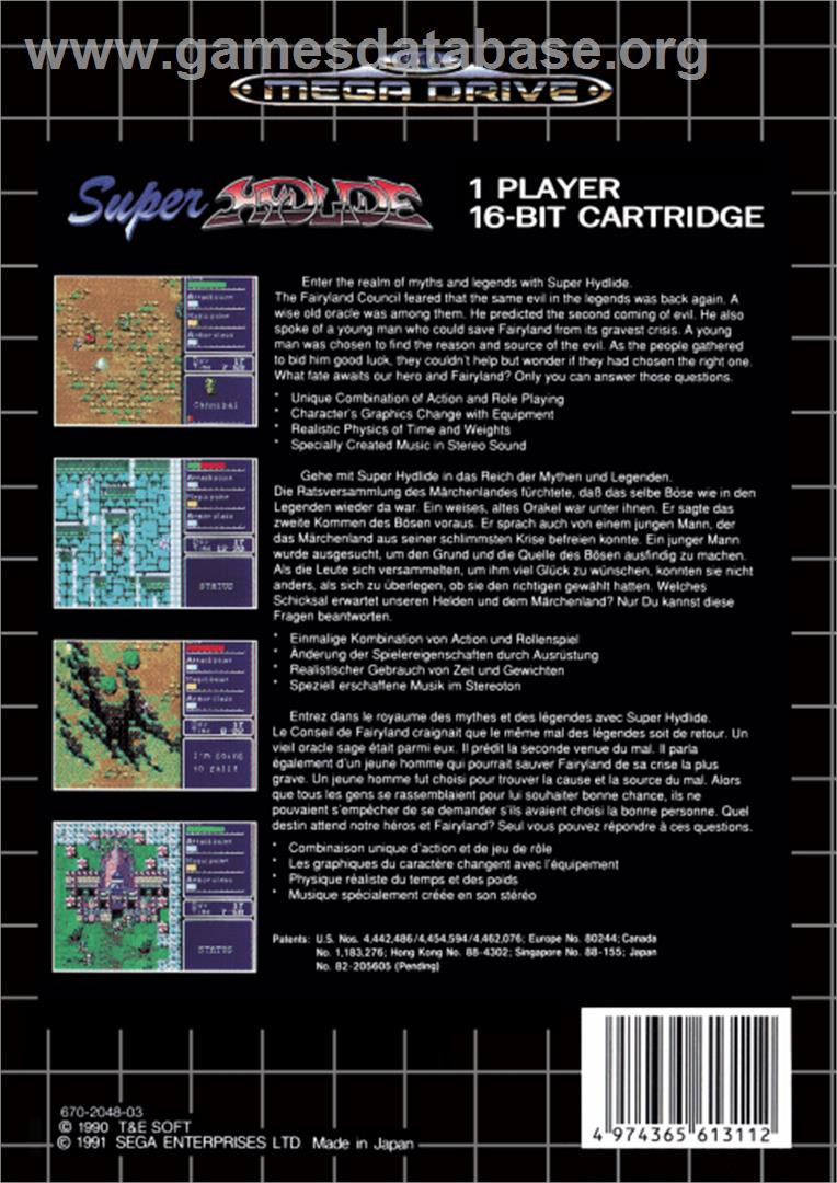 Super Hydlide - Sega Genesis - Artwork - Box Back