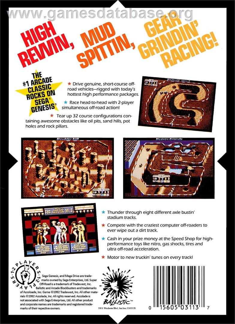 Super Off Road - Sega Genesis - Artwork - Box Back