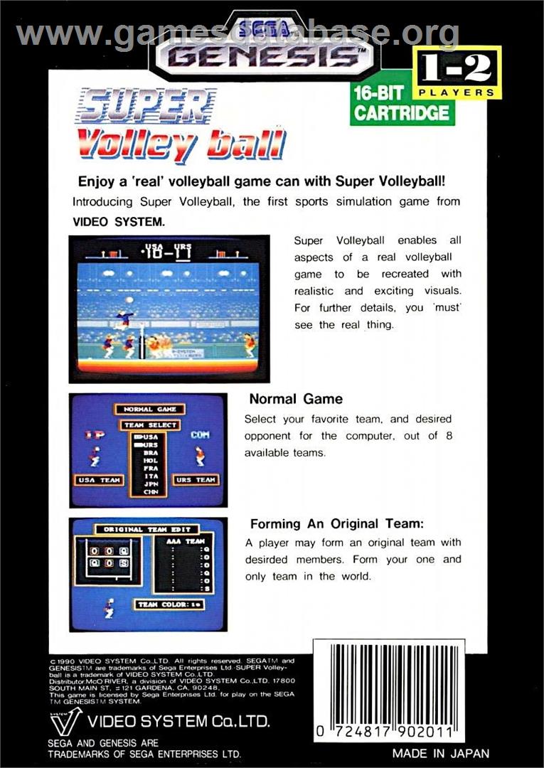 Super Volleyball - Sega Genesis - Artwork - Box Back