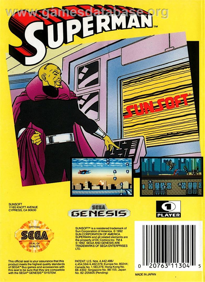 Superman - The Man Of Steel - Sega Genesis - Artwork - Box Back