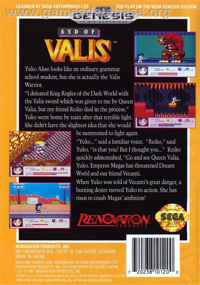 Syd Of Valis - Sega Genesis - Artwork - Box Back