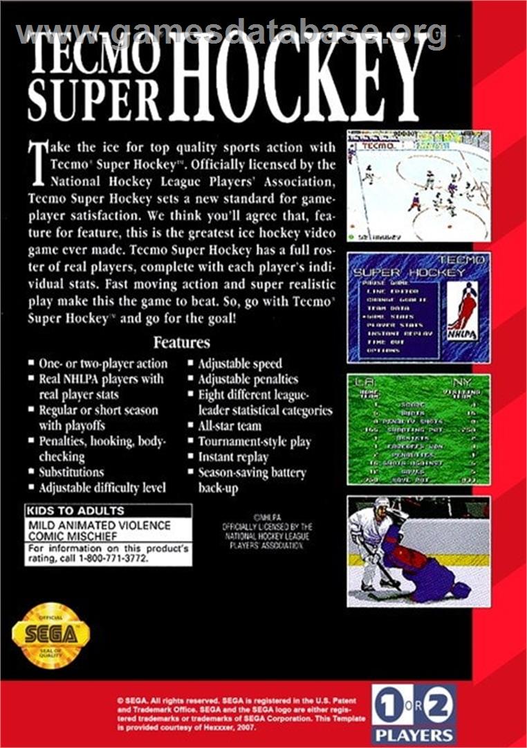 Tecmo Super Hockey - Sega Genesis - Artwork - Box Back