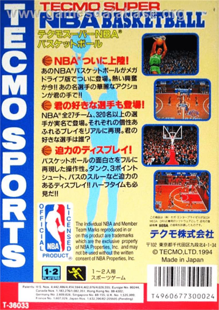 Tecmo Super NBA Basketball - Sega Genesis - Artwork - Box Back