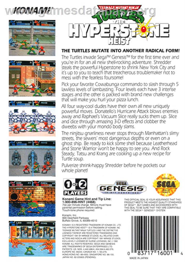 Teenage Mutant Ninja Turtles: The HyperStone Heist - Sega Genesis - Artwork - Box Back