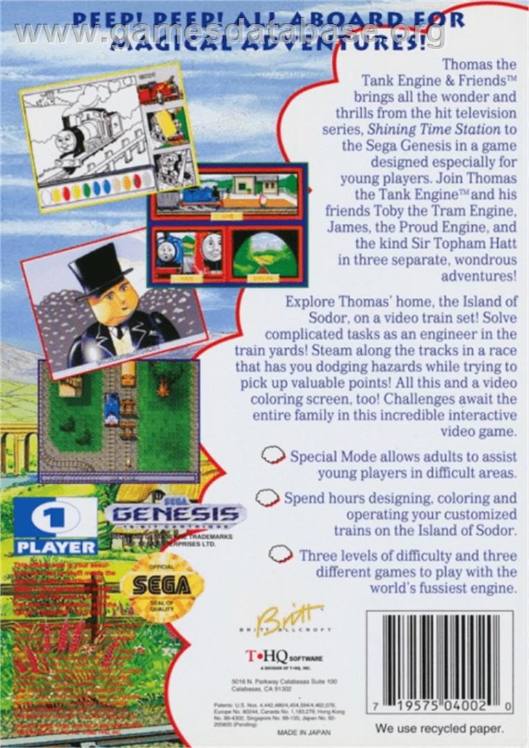 Thomas the Tank Engine & Friends - Sega Genesis - Artwork - Box Back