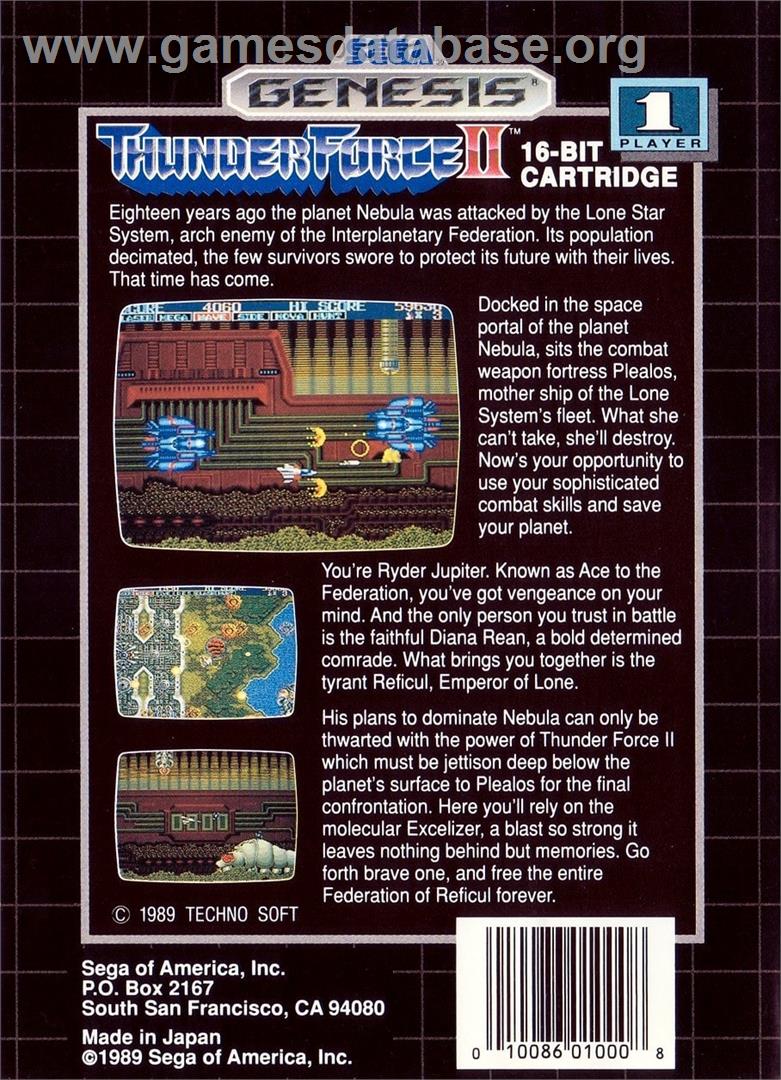 Thunder Force 2 - Sega Genesis - Artwork - Box Back