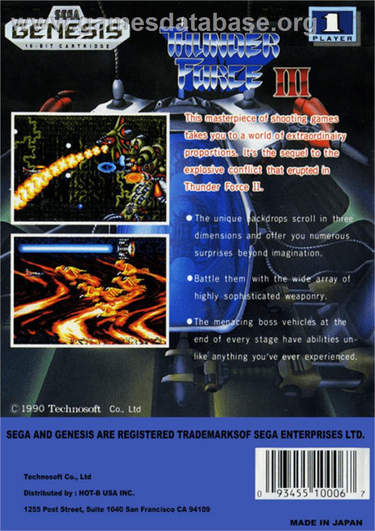 Thunder Force III - Sega Genesis - Artwork - Box Back